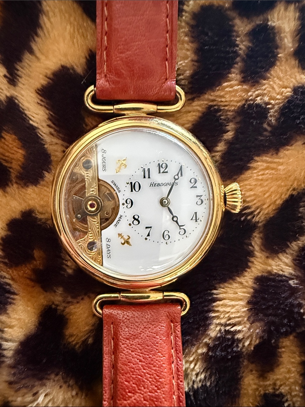 PRE OWNED Hebdomas Gold-Tone 8-Day Mechanical Watch with Brown Leather Strap